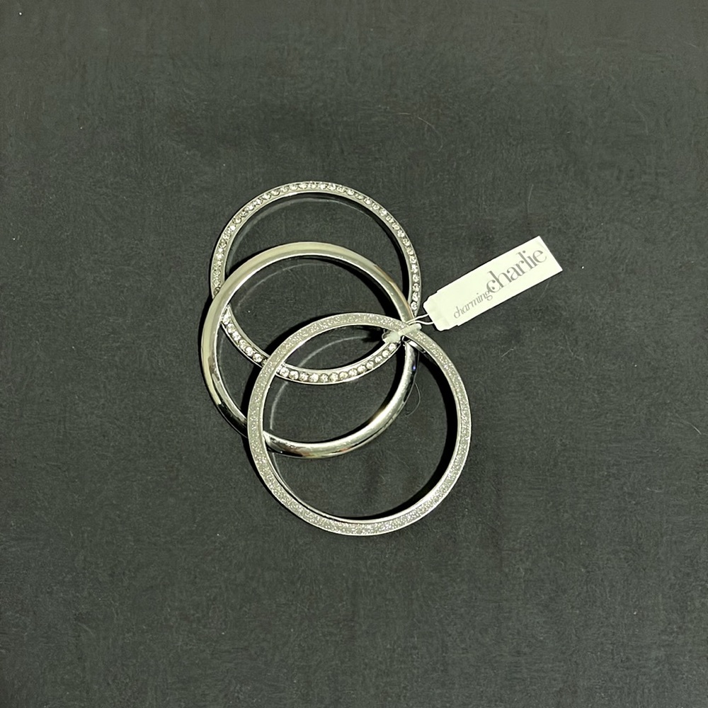 Silver and Rhinestone Bangle Trio by Charming Charlie *NWT*